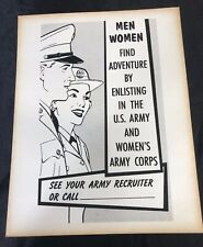 Vintage Original US Army & Women's Army Corps Recruiting Poster picture