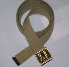 BELT NEW KHAK CANVAS WEB MILITARY ARMY MARINE ALLOY BRASS FINISH BUCKLE M1 SPORT picture