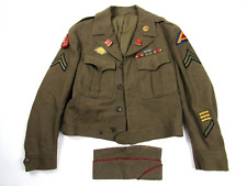 WWII US 7th Armored Division 9th Army 36L Ike Jacket & Hat W/ Ribbons DUI picture