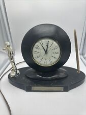 USAF Rifle Trophy Clock Movement by Sessions with Pen Marble Look Gold Rifleman picture