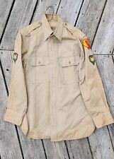 VTG 1946 Patent US Khaki Uniform LS Shirt w Patches Sz 16x32 Fordham Shirt Co. picture