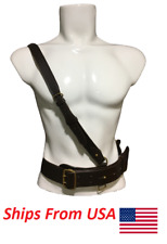 Army Sam Browne Belt With Shoulder Strap Brown Leather Brass Uniform-90 cm picture