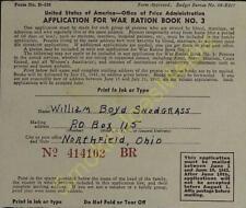 Vintage Form No. R-129 Application for War Ration Book No. 3 Ohio Snodgrass picture