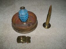 WW2 US Navy Ordnance Trench Art Ashtray Artillery Shell Dated 45 Lighter Buckle picture