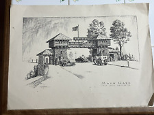 Vintage Fort Lewis Main Gate 1940s Etching Print Stephenson Washington Army picture