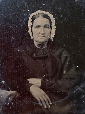 RARE PRE-CIVIL WAR WOMAN in DRAMATIC BLACK BACKGROUND c1855 TINTYPE PHOTOGRAPH picture