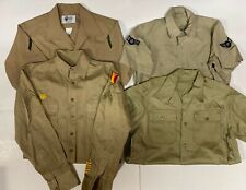 Lot of 10 Vintage WW2 thru 1970s Uniform Mens M Shirt Khaki Patched 40s 50s 60s  picture