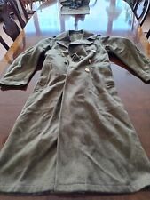 VTG Army Coat Mens 36R Green 1940 WW2 Wool Tweed Trench Overcoat Gold Buttons picture