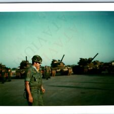 c1970s Vietnam US Army 1st Infantry Real Photo Snapshot Polaroid War Tanks C44 picture