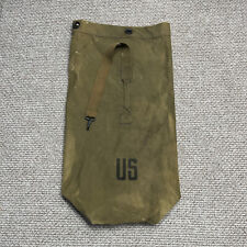 Vintage Army Duffle Bag Green Cotton Canvas US Stenciled Ruck Sack Handle picture