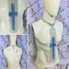 Aluminum Colorful Chainmail Tie | Sky Blue & White Tie | Viking Light Weight Tie picture