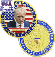 Never Surrender Trump Challenge Coin 2024 Make America Great Again 40Mm Gold Pla picture