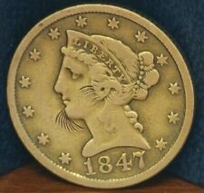 1847 $5 gold liberty possible trench art Tooled sideburns & Chin whiskers Hobo picture