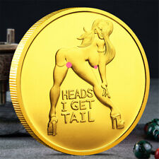 Tails I Get Head  Sexy Heads Tails Challenge Token Coin Gold Good Luck Pin picture