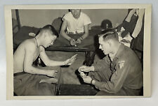 Vtg Found Photo Vietnam War Soldiers Playing Cards in Barracks Shirtless Dog Tag picture