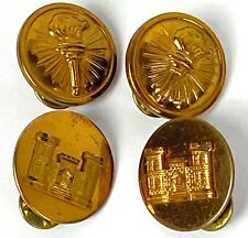 4 WWII US Army Corps of Engineers Castle & Torch Insignia Collar Hat Double Pin picture