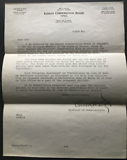 WWI  Letter Kansas Compensation Board SIGNED Director Major C. R. White picture
