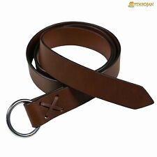 Medieval Leather Belt Renaissance Viking Accessory With Ring Buckle Brown 60Inch picture