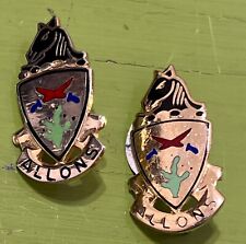 Pair US Army Crest Pin 11th Armored Cavalry Regiment ALLONS Made in USA picture