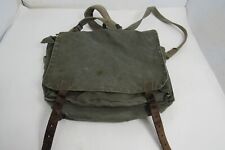 Vintage Army Messenger Bag Tote Satchel Military Green Field Leather Straps picture