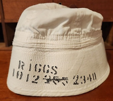 Vintage 1940s WWII US Navy Stenciled Named White Dixie Cup Sailor Cap Hat USN picture