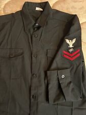 Military Issued Blue US Navy Shirt Sz 16 1/2x34 Electronic Tech E-5 Long Sleeve picture