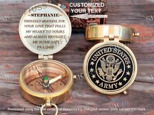 U.S Army Brass Compass Gift With Leather Cover - Personalized Engraved Compass. picture