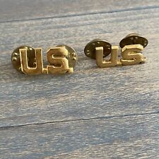 Two Vintage WW2 US Army Enlisted U.S. Collar Uniform Insignia Pin Clutch (W5) picture