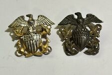 Original WWII US Navy Officer's Sterling Overseas Cap Badge Set Of 2 picture
