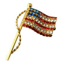 Original WWII Figural Rhinestone 48 Star US FLAG Military Sweetheart Brooch Pin picture