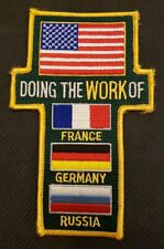 USA US Doing Work Of France Germany Russia Patch Iron On Vtg Rare 4