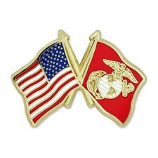 Marine Corps American Crossed Flags Lapel Pin Military Veteran USMC US Flag picture