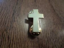 GOLD CHAPLAIN CROSS HAT PIN CHRISTIAN CROSS GOLD IN COLOR LAPEL PIN picture