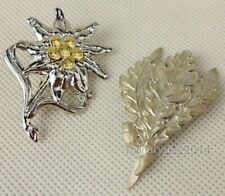 WW2 WWII German Metal Edelweiss Leaves Cap Badge Pin Insignia Silver picture