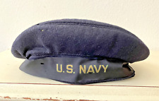 Authentic Vintage WWII U.S. Navy Sailor's Hat Wool Flat Cap Beret Cracker Jack picture