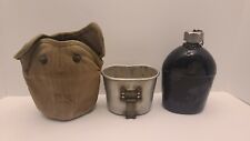 RARE~VINTAGE US ARMY WWII 1942 US S.M CO~BLACK ENAMEL CANTEEN WITH COVER AND CUP picture