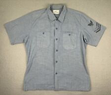 Vintage Seafarer Shirt Size L Short Sleeve USN Navy Chambray Denim Military picture