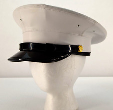 US Marine White Cap 6 7/8 Enlisted Dress Vinyl Hat USMC Military Service Uniform picture