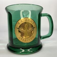US Army Aviation Green Glass Gold Emblem Mug 1997 picture
