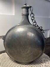 Antique Pewter Water Canteen/Flask Italian Military Pre WW1 (1910) Lid W/ Chain picture