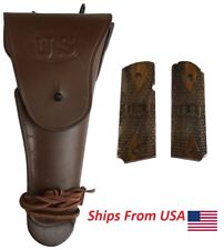 WW2 US Army .45 M1911 Colt Dark Brown Holster with Walnut Wood Grip US Design picture