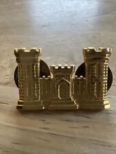 ENGINEER CASTLE US ARMY Military Gold Tone Hat Pin picture