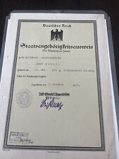 WWII WW2 German Third Reich Naturalization certificate document Munchen 1936 picture