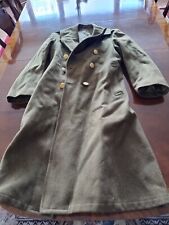 VTG Army Coat Mens 34R Green 1940 WW2 Wool Tweed Trench Overcoat Gold Buttons picture