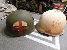 WWII WW2 Firestone M1 Helmet Liner White Medic Painted Red Cross Fixed Loop picture