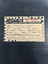 WWII Michigan Liquor Control Card, Used with Ration Book II, Dearborn, MI picture
