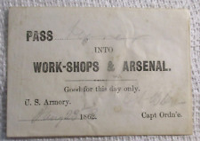 CIVIL WAR SALE: RARE MILITARY PASS ONE DAY ONLY TO A UNION ARSENAL JAN 18, 1863 picture