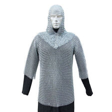 Battle Ready Medieval Habergeon Chainmail Knights Crusader Armor Coif Set picture