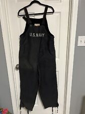 WWII US NAVY BLUE DECK BIB OVERALLS INSULATED WOOL LINED STENCILED SIZE SMALL  picture