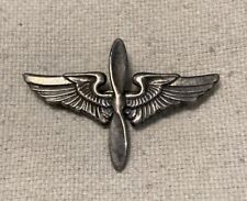 US Army Air Corps Sterling Silver WWII Era Collar Pin Wings Propeller picture